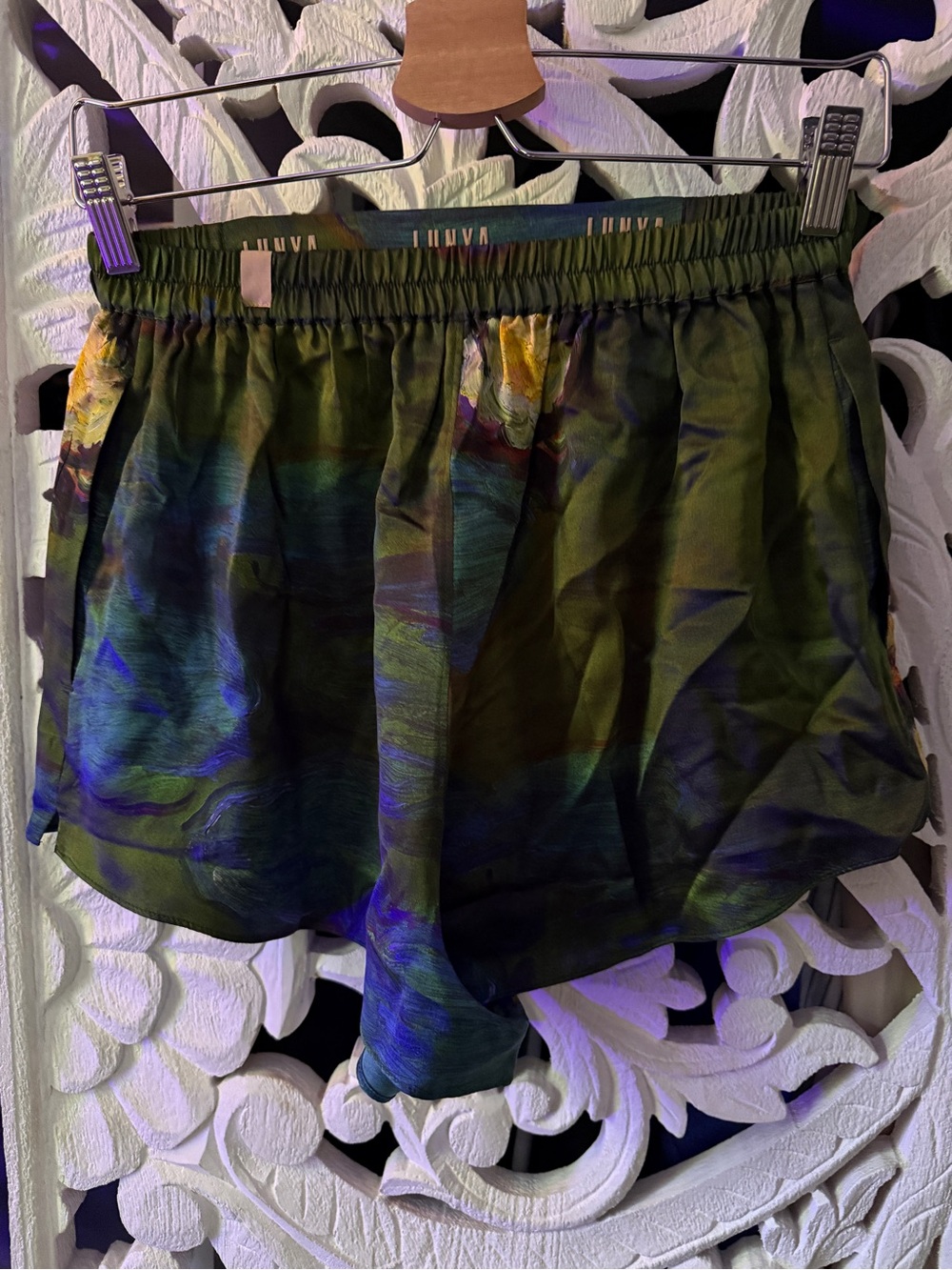 lunya brand new never worn xs monet lacma impressionist print silk shorts sleep